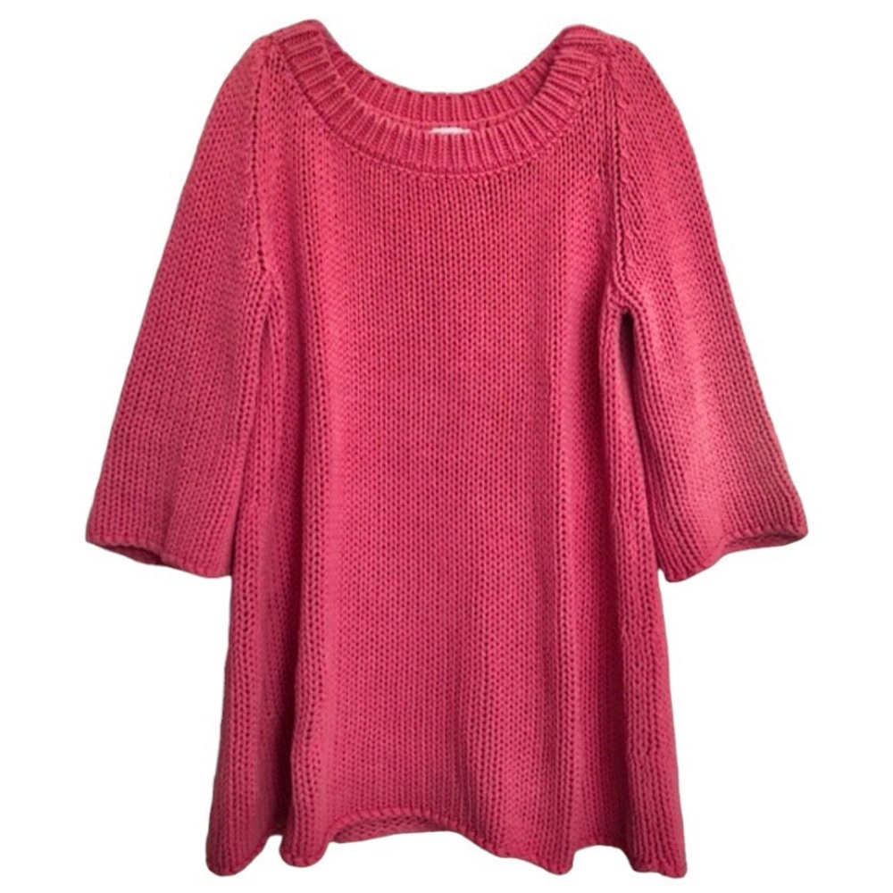 Soft Surroundings Cotton Coral Chunky Knit 3/4 Sleeve Sweater | Large - Picture 2 of 4
